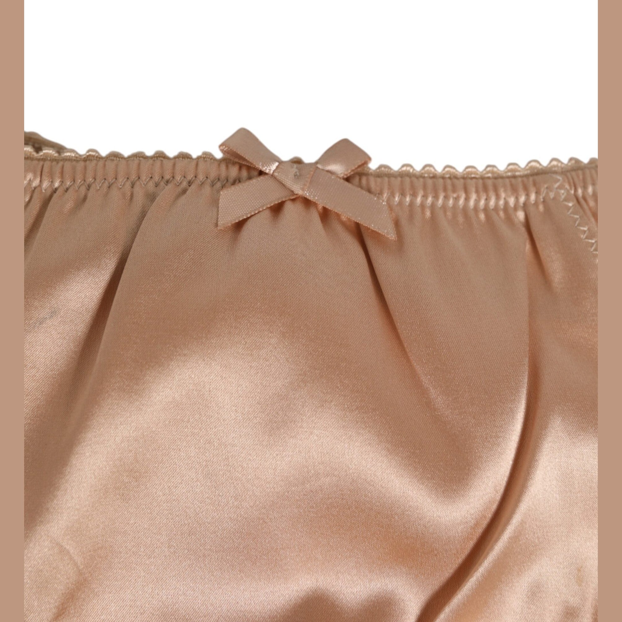 Dolce & Gabbana Nude Beige Silk Satin Bow Lace Trim Underwear
