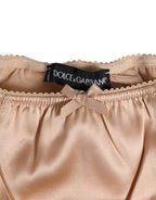 Dolce & Gabbana Nude Beige Silk Satin Bow Lace Trim Underwear - Eljoys Fashion 