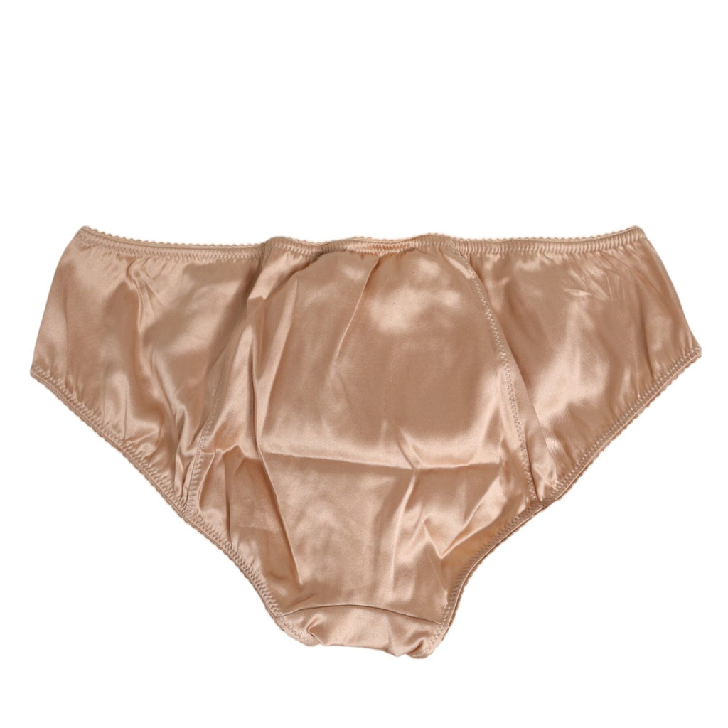 Dolce & Gabbana Nude Beige Silk Satin Bow Lace Trim Underwear