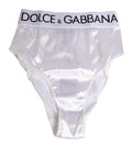 Dolce & Gabbana White Satin High-Waist Brief Logo Women Underwear - Eljoys Fashion 