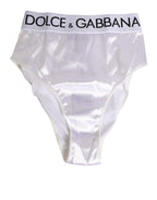 Dolce & Gabbana White Satin High-Waist Brief Logo Women Underwear - Eljoys Fashion 