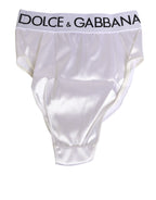 Dolce & Gabbana White Satin High-Waist Brief Logo Women Underwear - Eljoys Fashion 