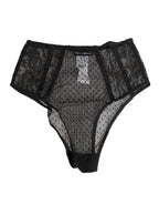 Dolce & Gabbana Black Lace Polka Dot Mesh High Waist Underwear - Eljoys Fashion 