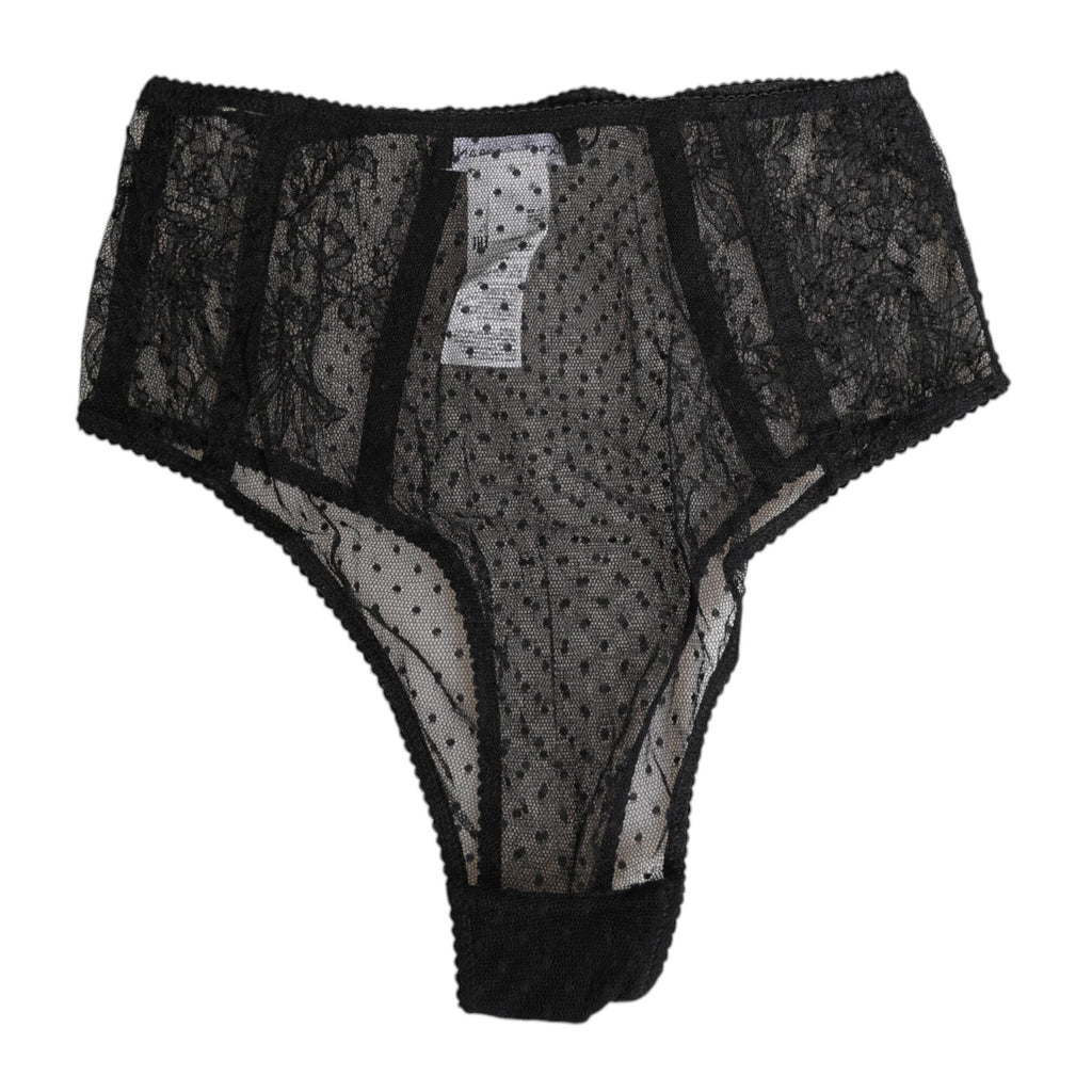 Dolce & Gabbana Black Lace Polka Dot Mesh High Waist Underwear