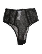Dolce & Gabbana Black Lace Polka Dot Mesh High Waist Underwear - Eljoys Fashion 