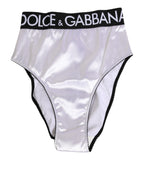 Dolce & Gabbana White Satin High-Waist Black Logo Women Underwear - Eljoys Fashion 