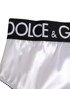 Dolce & Gabbana White Satin High-Waist Black Logo Women Underwear - Eljoys Fashion 