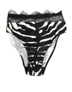 Dolce & Gabbana Black White Zebra Print Lace Trim High Underwear - Eljoys Fashion 