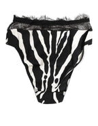 Dolce & Gabbana Black White Zebra Print Lace Trim High Underwear - Eljoys Fashion 
