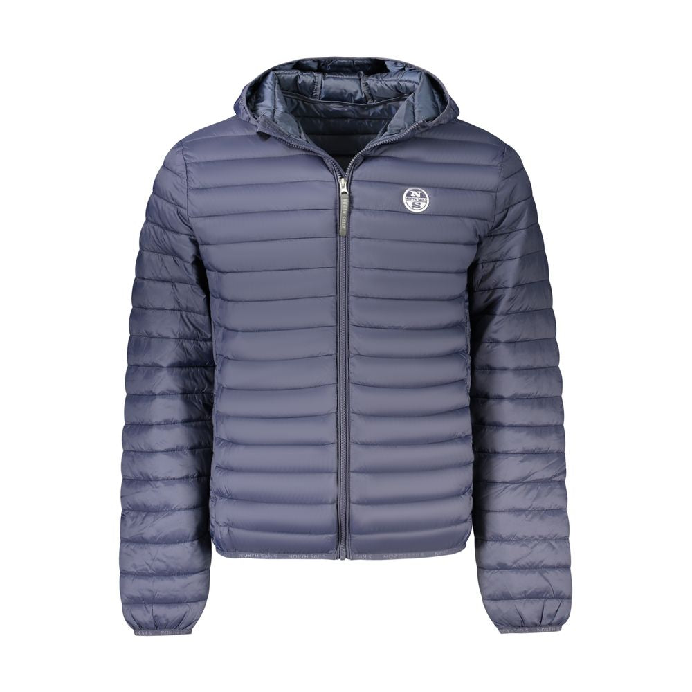 North Sails blue polyamide men's jacket shown on a hanger with a front view, lightweight and weather-resistant outdoor apparel.