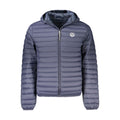 North Sails blue polyamide men's jacket shown on a hanger with a front view, lightweight and weather-resistant outdoor apparel.