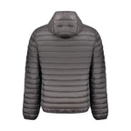 North Sails black men's polyester jacket with a full front zipper, stand collar, and adjustable cuffs, designed for casual wear.