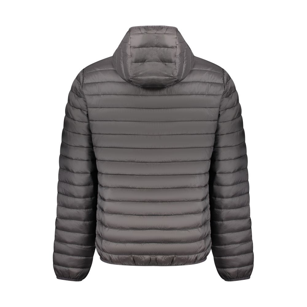 North Sails black men's polyester jacket with a full front zipper, stand collar, and adjustable cuffs, designed for casual wear.