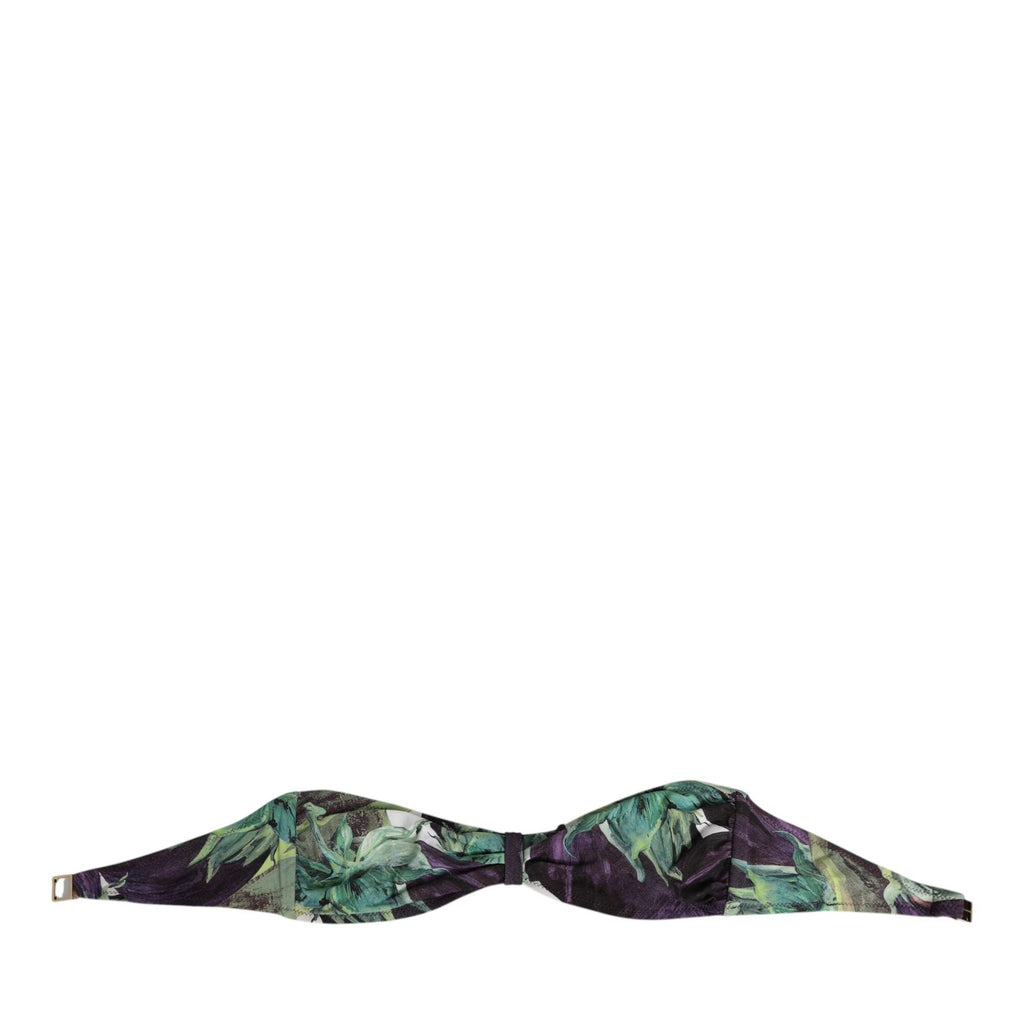 Dolce & Gabbana Purple Green Leaf Print Bandeau Swimwear Underwear