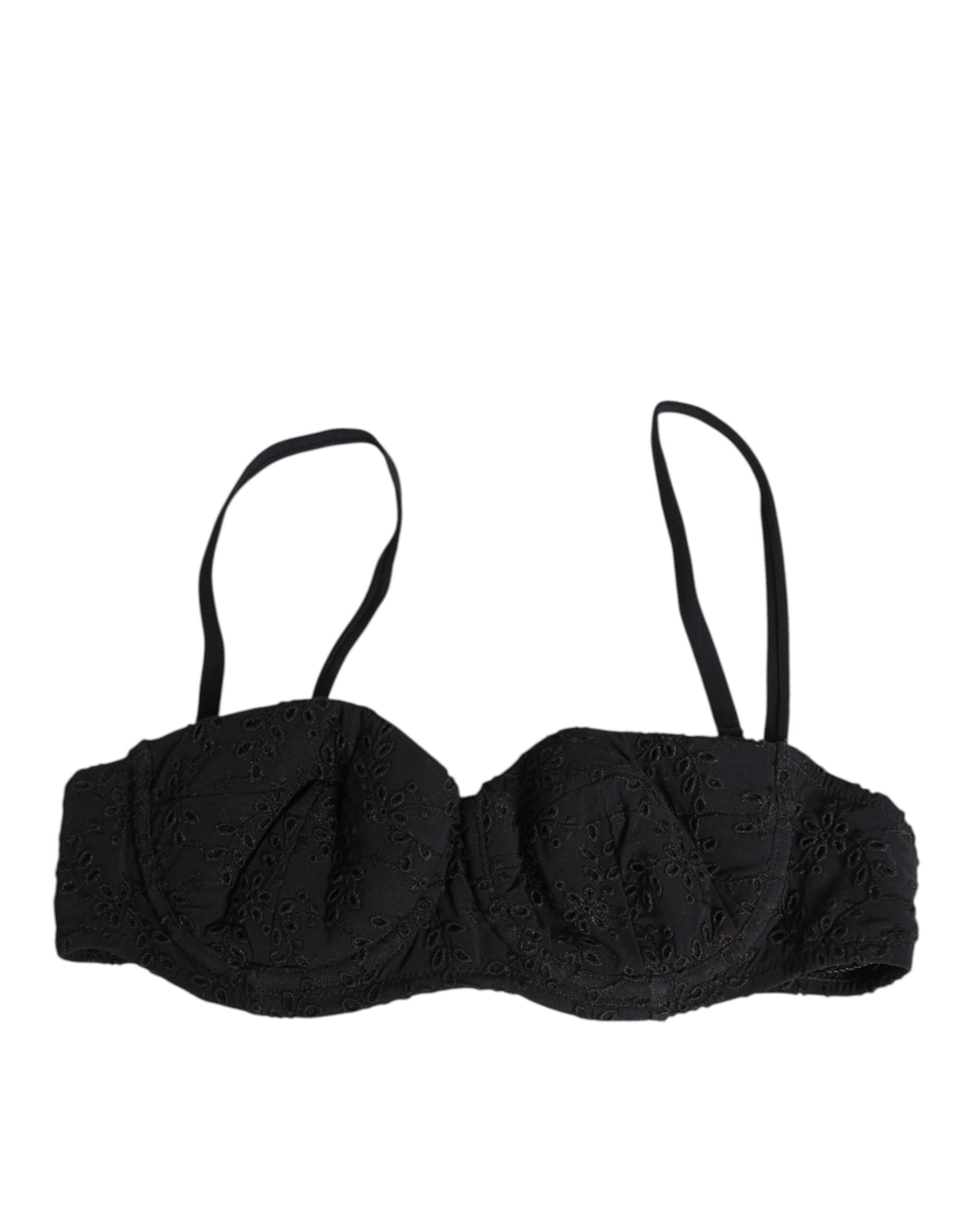 Dolce & Gabbana Black Polyester Embroidered Underwire Bra Underwear