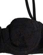 Dolce & Gabbana Black Polyester Embroidered Underwire Bra Underwear - Eljoys Fashion 