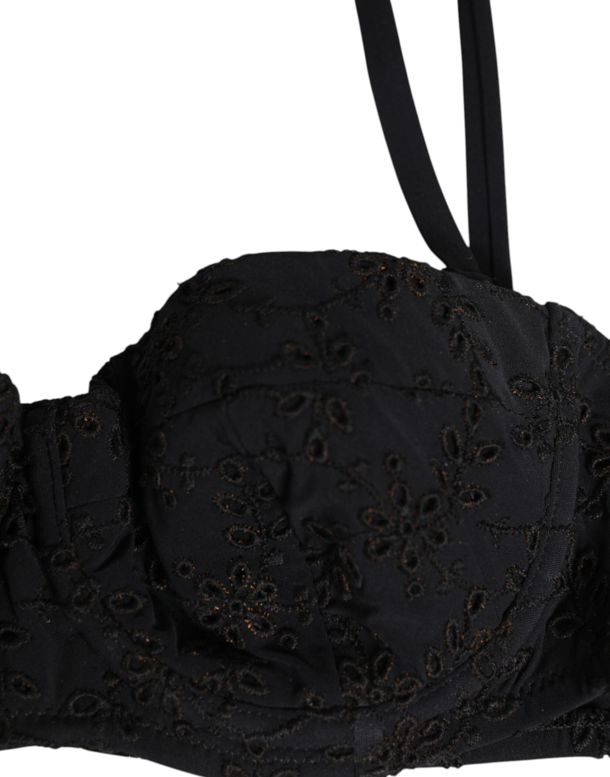 Dolce & Gabbana Black Polyester Embroidered Underwire Bra Underwear