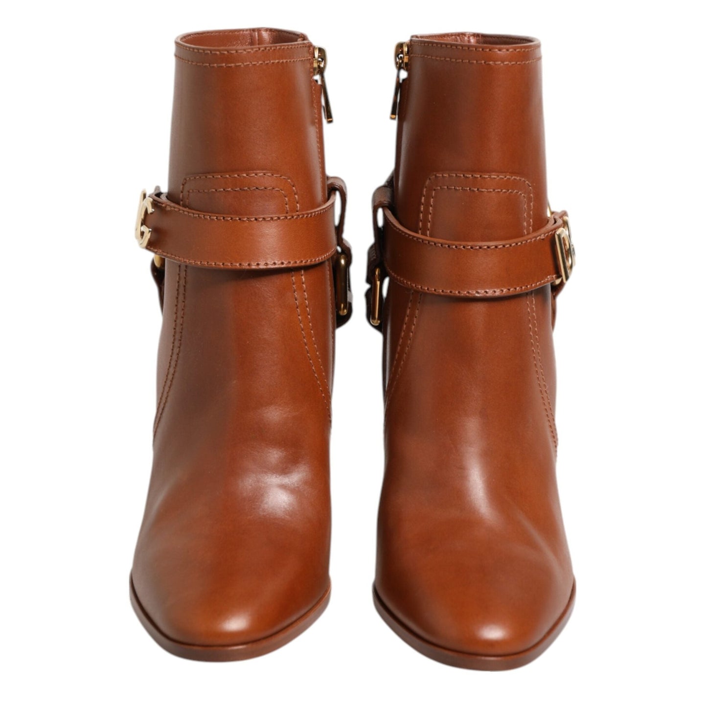 Dolce & Gabbana Brown Leather DG Logo Buckle Ankle Boots Shoes Dolce & Gabbana