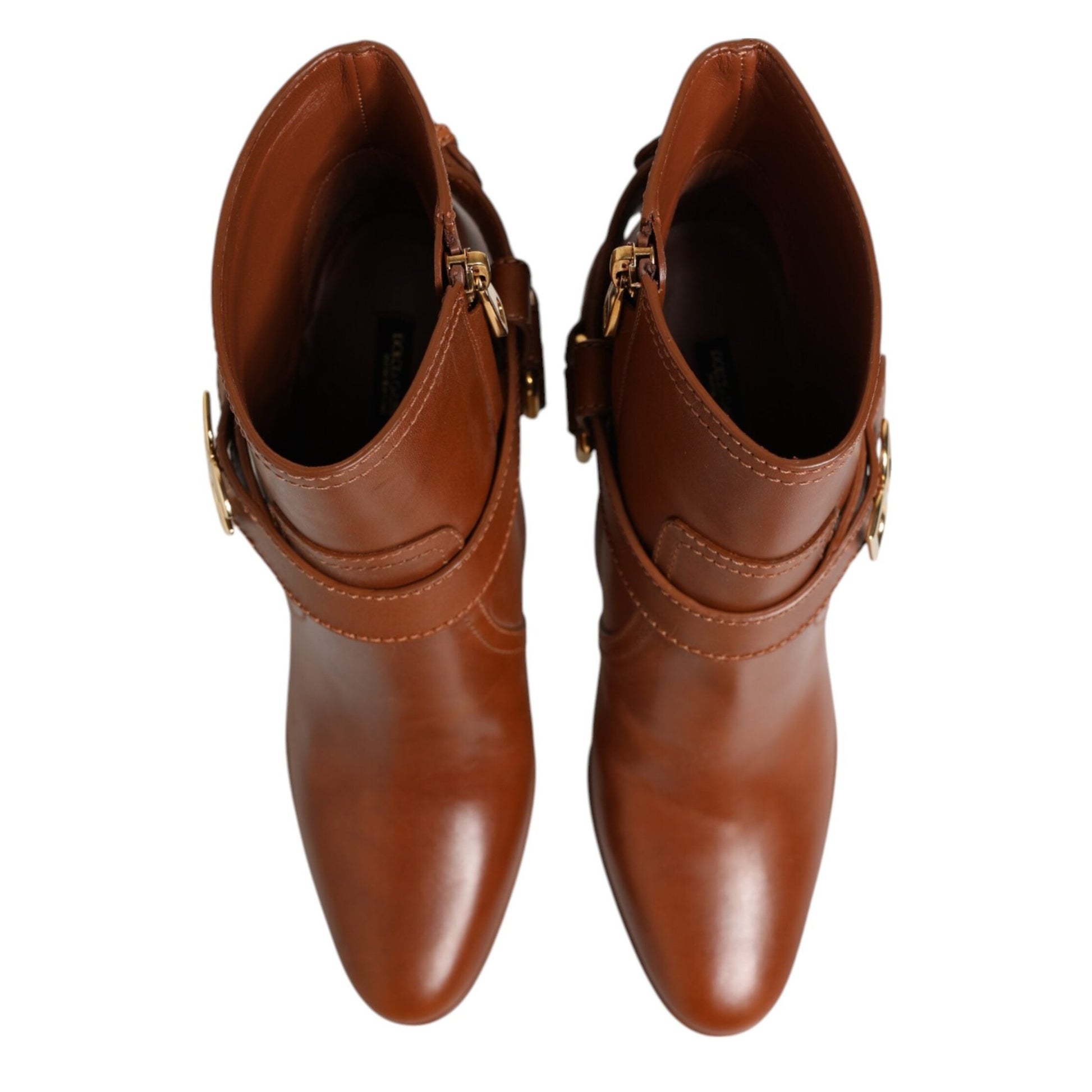 Dolce & Gabbana Brown Leather DG Logo Buckle Ankle Boots Shoes Dolce & Gabbana