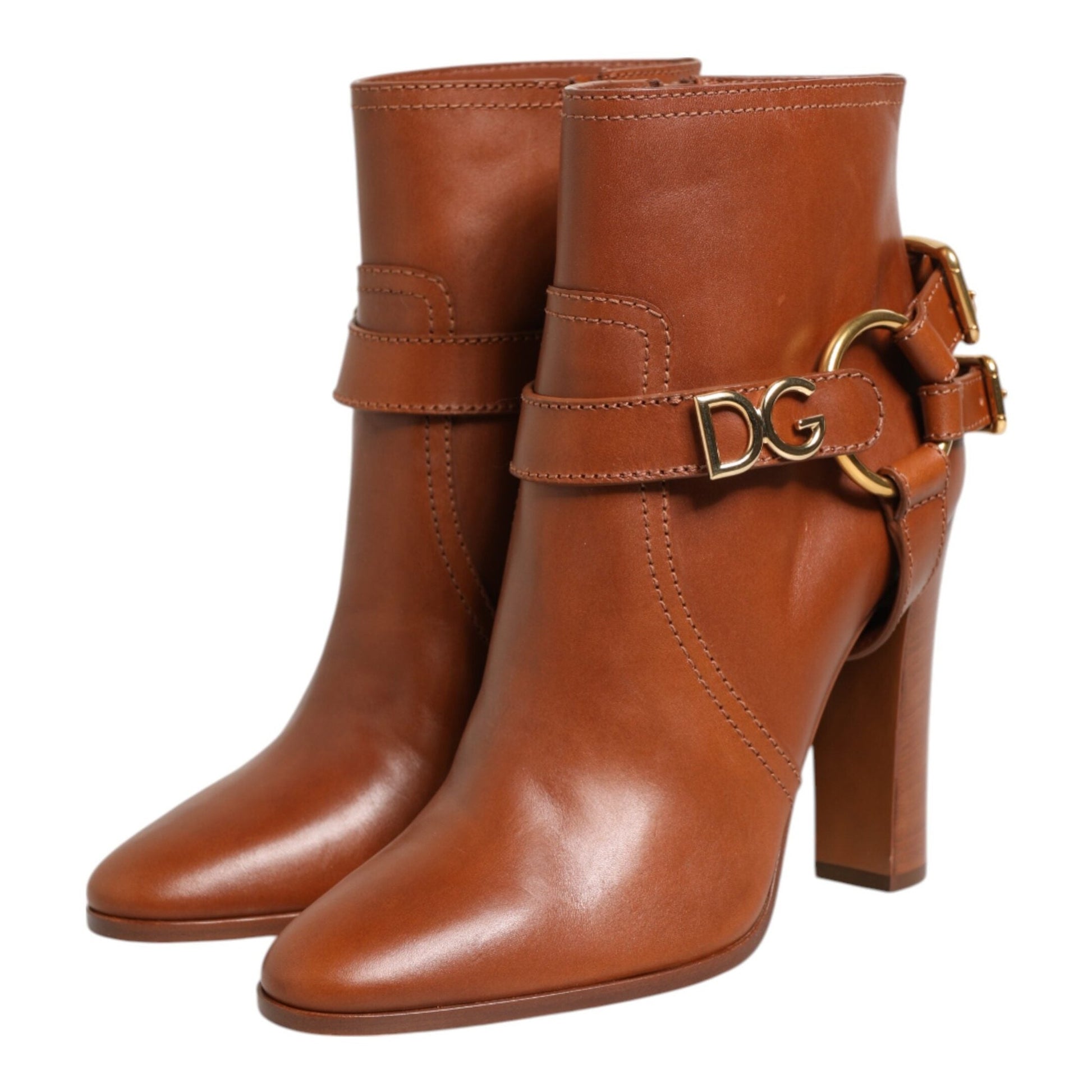 Dolce & Gabbana Brown Leather DG Logo Buckle Ankle Boots Shoes Dolce & Gabbana