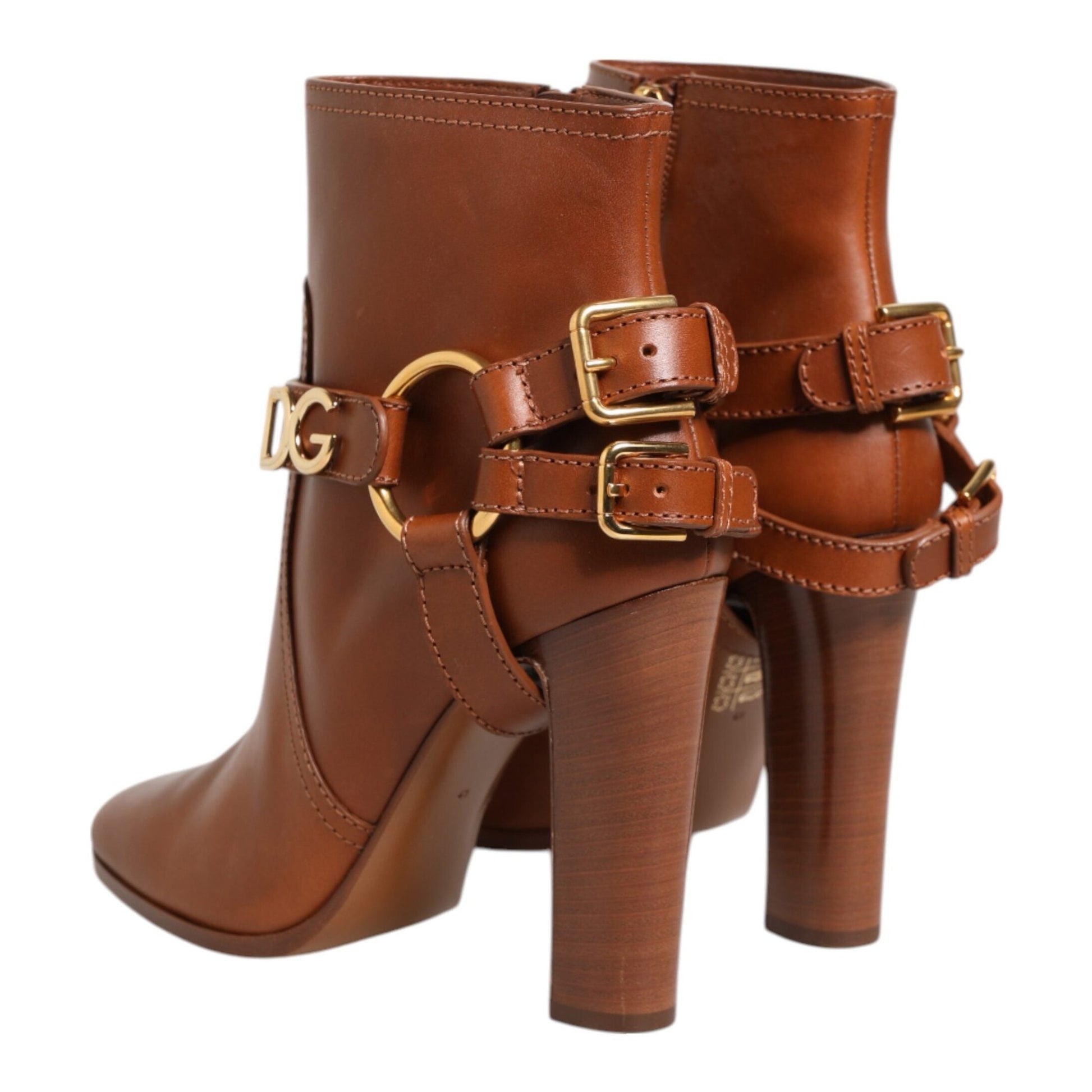 Dolce & Gabbana Brown Leather DG Logo Buckle Ankle Boots Shoes Dolce & Gabbana