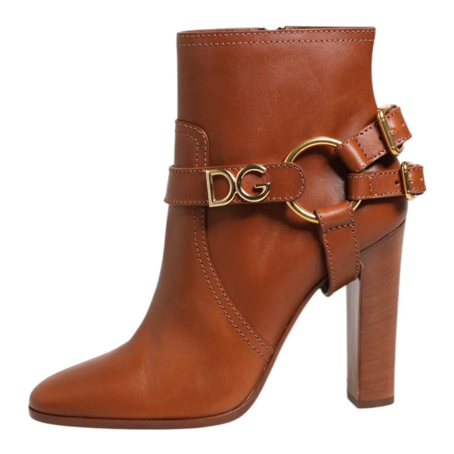 Dolce & Gabbana Brown Leather DG Logo Buckle Ankle Boots Shoes Dolce & Gabbana