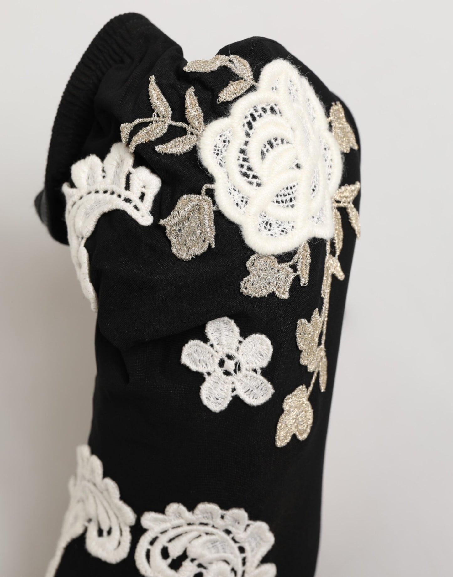 Dolce & Gabbana Black White Embroidered Jersey Stiletto Boots Shoes