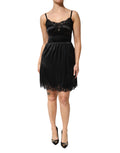 Dolce & Gabbana Black Silk Blend Lace Trim Sleeveless Mini Dress - Eljoys Fashion 