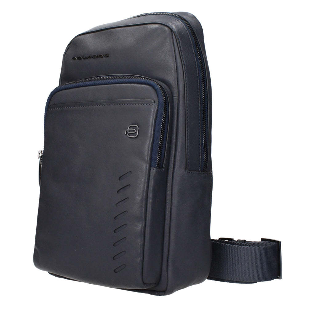 Piquadro blue leather crossbody bag with adjustable strap and sleek design, perfect for everyday use.