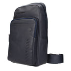 Piquadro blue leather crossbody bag with adjustable strap and sleek design, perfect for everyday use.