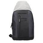 Gray fabric Piquadro backpack with adjustable straps and multiple compartments, designed for everyday use.