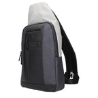 Gray fabric Piquadro backpack with adjustable straps and multiple compartments, designed for everyday use.