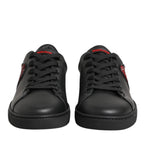 Dolce & Gabbana Black Leather Crystal Heart Low Top Sneakers Shoes