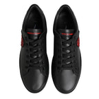 Dolce & Gabbana Black Leather Crystal Heart Low Top Sneakers Shoes
