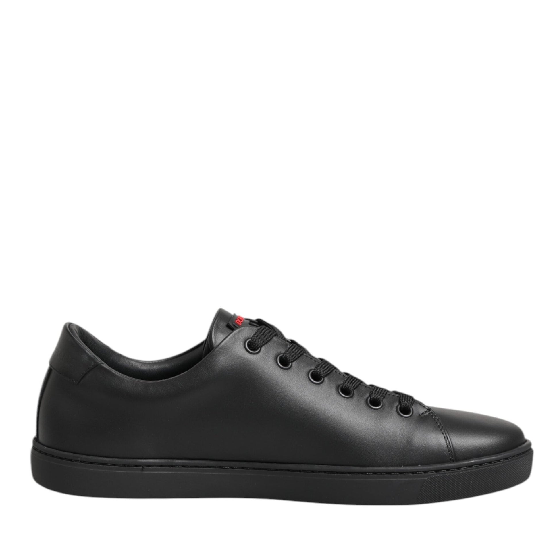 Dolce & Gabbana Black Leather Crystal Heart Low Top Sneakers Shoes