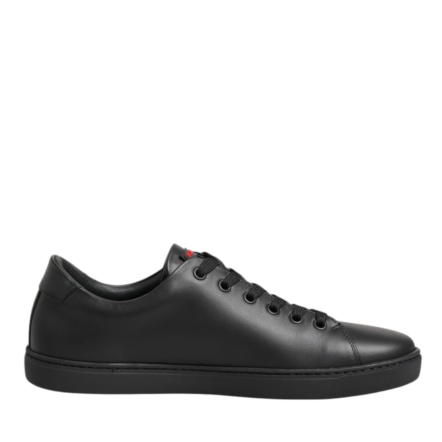 Dolce & Gabbana Black Leather Crystal Heart Low Top Sneakers Shoes