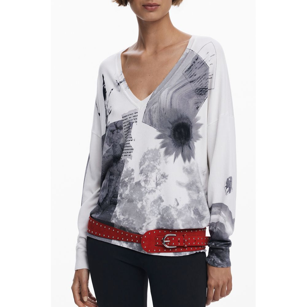 Desigual white viscosa women's jersey top with a relaxed fit and casual style, shown on a plain background.