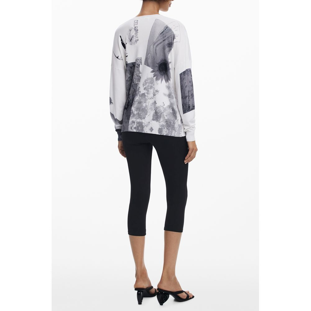 Desigual white viscose women's jersey top with a relaxed fit and soft fabric, shown on a hanger against a plain background.