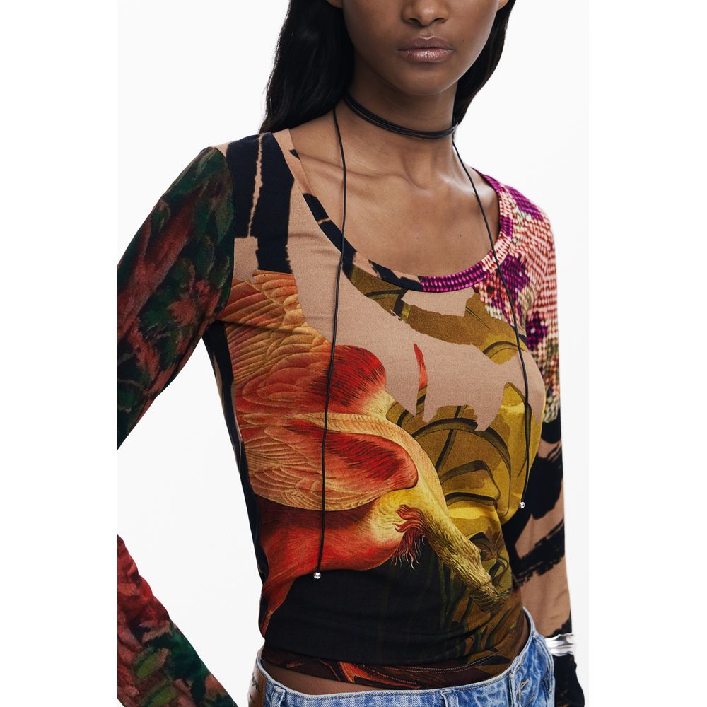 Desigual brown viscose women's T-shirt with a relaxed fit and subtle design, perfect for casual wear.