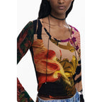 Desigual brown viscose women's T-shirt with a relaxed fit and subtle design, perfect for casual wear.