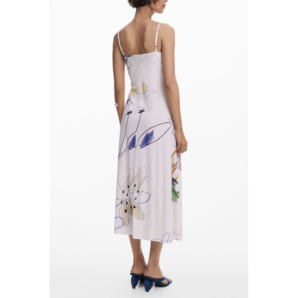 Desigual white polyester women's long dress with flowing fabric and elegant design, perfect for casual or formal occasions.
