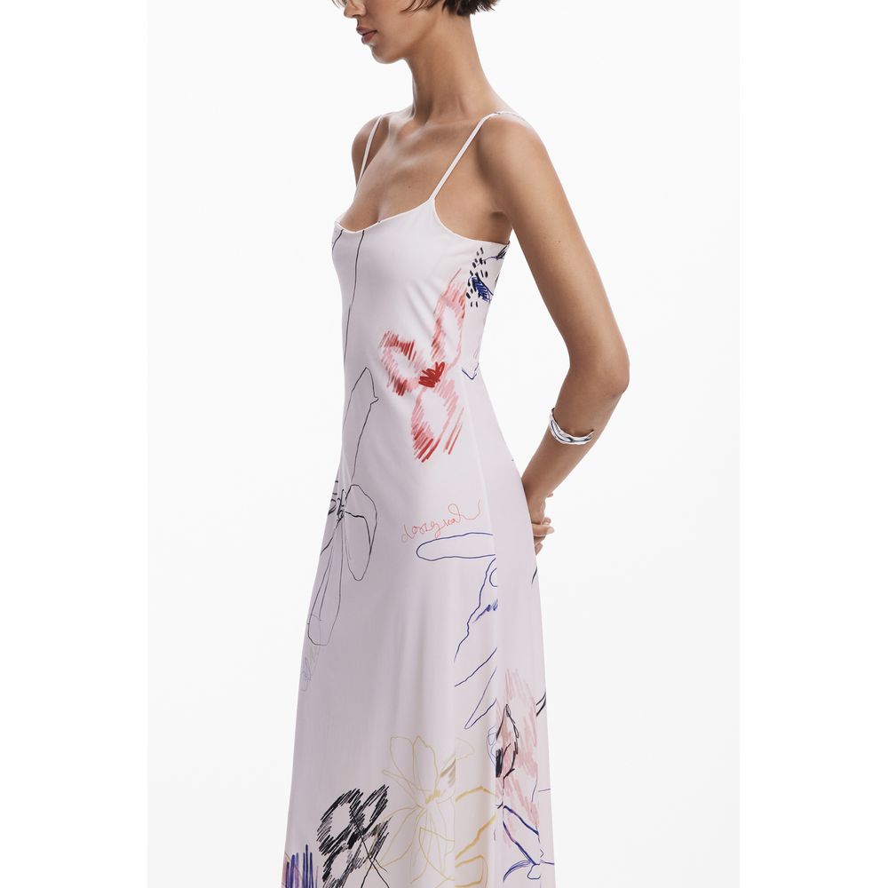Desigual white polyester women's long dress with a flowing silhouette and subtle design details, perfect for elegant occasions.