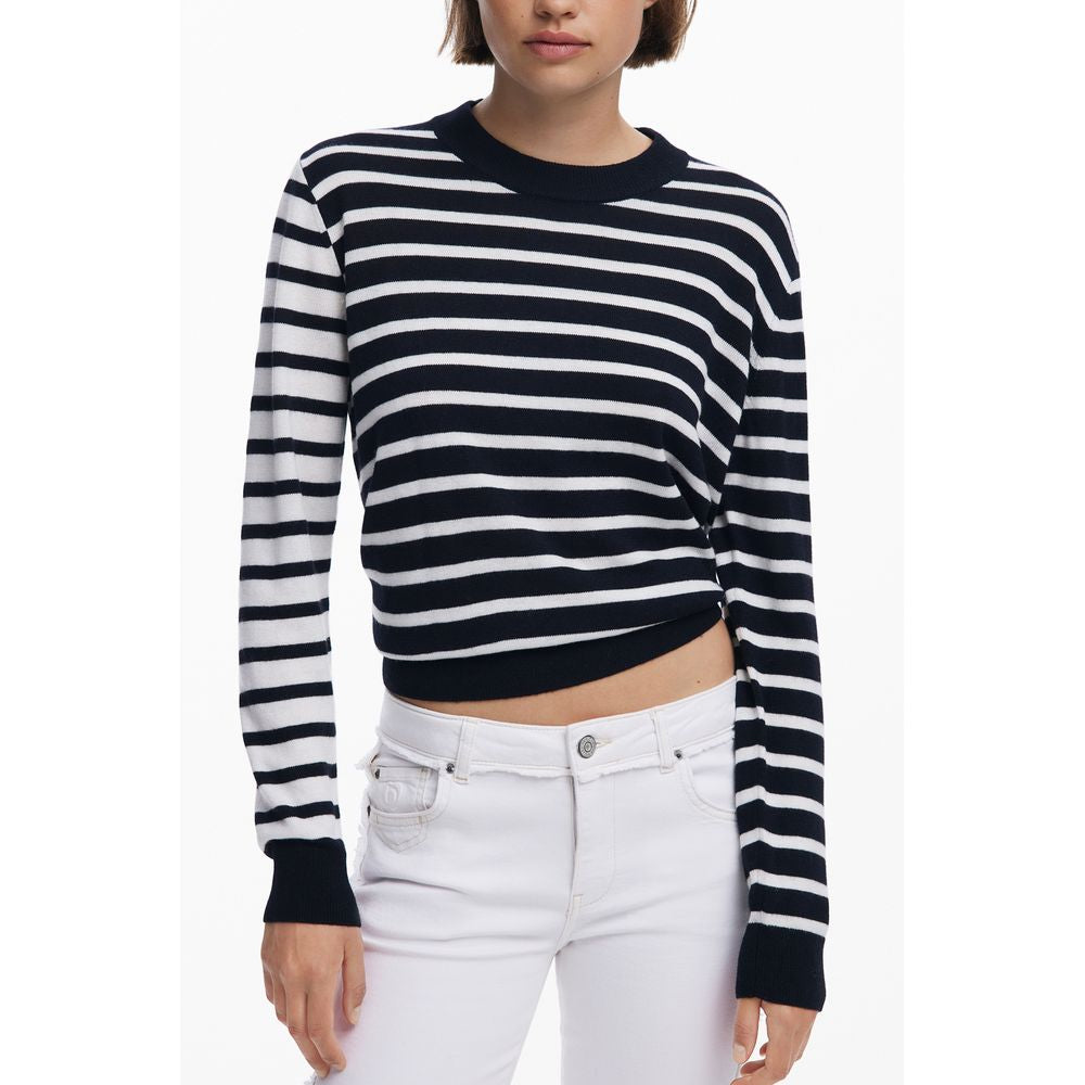 Black Desigual women's polyester sweater with long sleeves and a relaxed fit, displayed on a plain background.