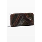 Desigual brown women's wallet made of polyurethane, featuring a compact design with multiple card slots and a secure zipper closure.