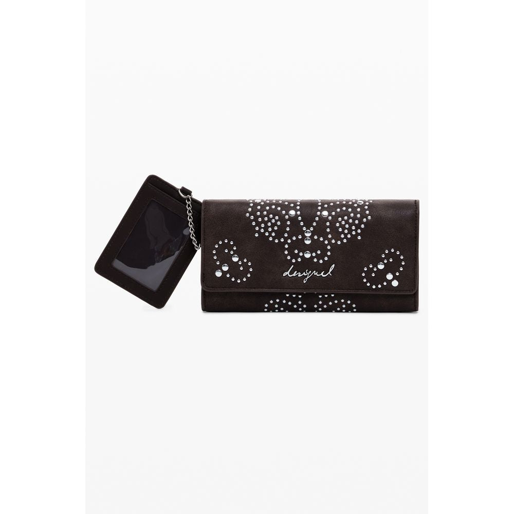 Desigual women's brown polyurethane wallet with textured design, featuring multiple card slots and a zip coin pocket.
