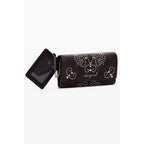 Brown Desigual women's wallet made of polyurethane, featuring a stylish design with multiple card slots and a zippered coin compartment.