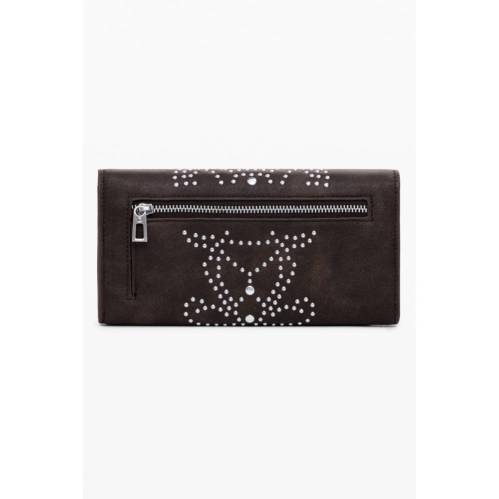Desigual brown women’s wallet made of polyurethane with a stylish design and multiple card slots.