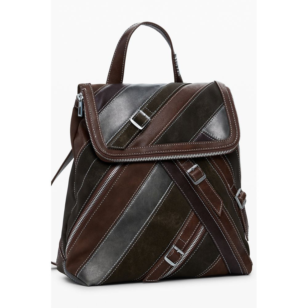 Desigual brown polyurethane women’s backpack with adjustable straps and stylish design, perfect for everyday use.