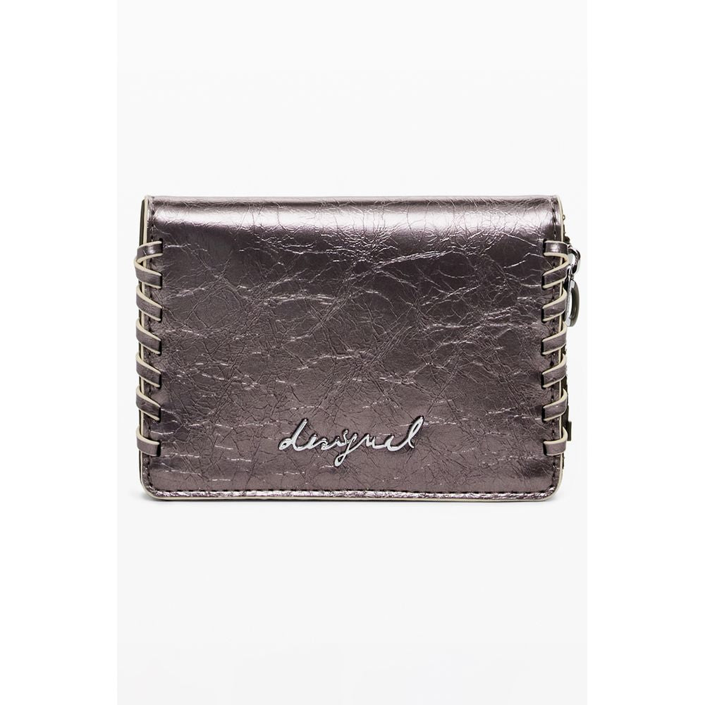 Desigual Bronzo polyurethane women’s wallet with a sleek design and multiple card slots, shown in a close-up shot.
