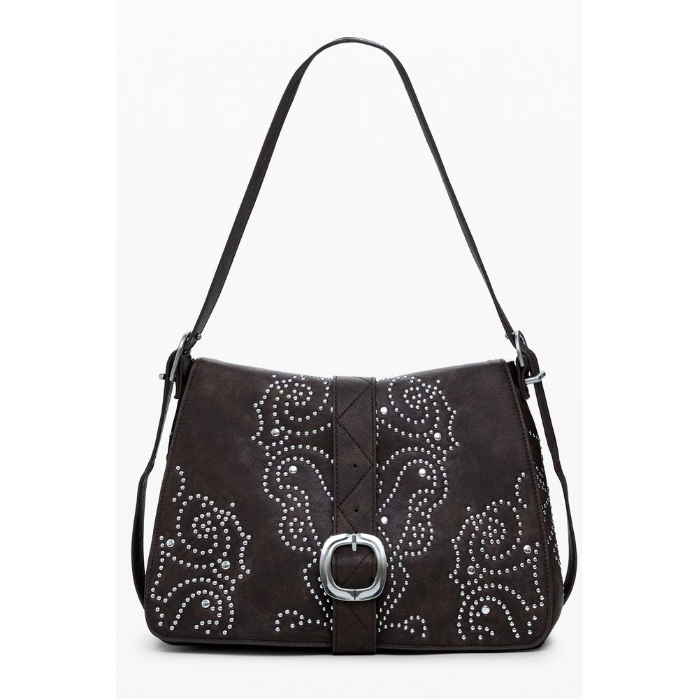 Desigual brown polyurethane women's handbag with textured design and shoulder strap, stylish and functional accessory.